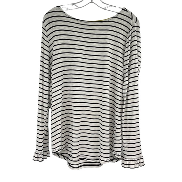 Maurices Striped Shirt Ruffle Cuffs Black White Size Large - Picture 10 of 10